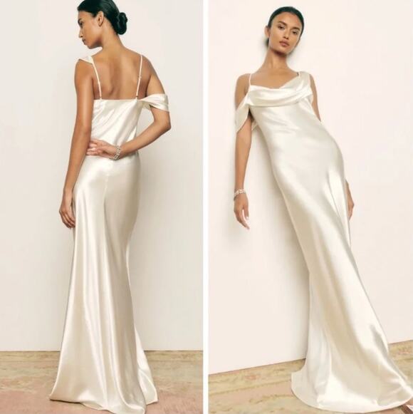 Reformation Dresses & Skirts - NEW Reformation Ronda silk dress in ivory Size 6 Bridal Long Wedding Gown